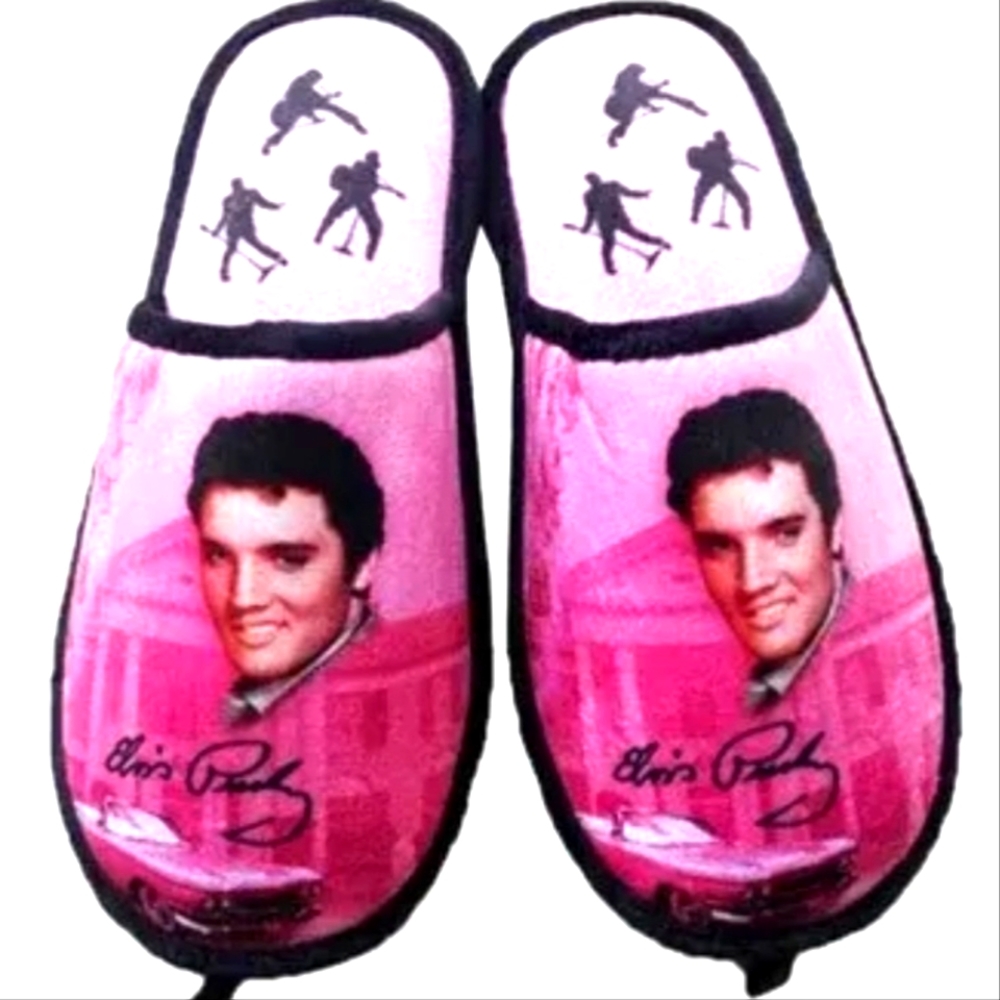 - Elvis Slippers Pink w/ Guitars - one size fits most -